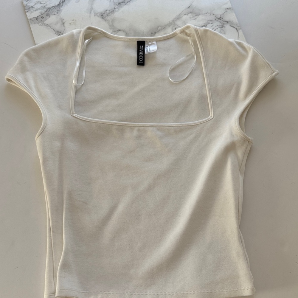 Divided Cream Square Neck Short Sleeve Tee